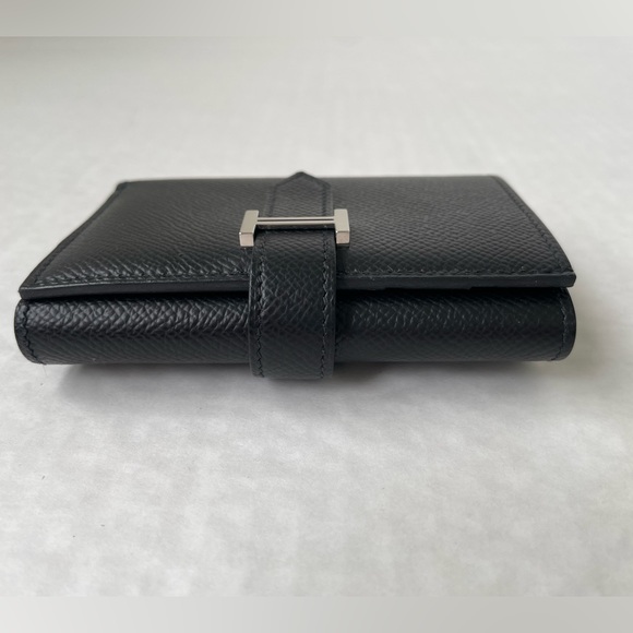 Hermes Black Pebbled Leather Bearn Compact Tri-Fold Wallet Palladium Hardware - Picture 3 of 16